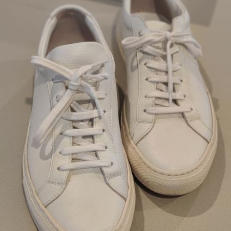 Woman by Common Projects Achilles Sneaker in Pebbled, White Common Projects Women Outfit, Common Projects Shoes, Common Projects Achilles, Bag For Travel, Common Projects, White Cloth, White Leather Sneakers, Cloth Bag, Women Outfit