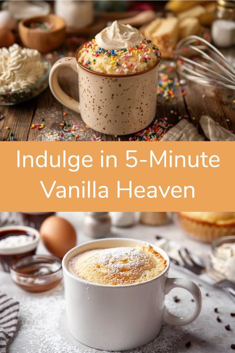 Quick & Delicious: 5-Minute Vanilla Bliss Mug Cake Recipe Simple Cake In A Cup Recipe, Cakes For One, Yellow Mug Cake, Mug Cake Vanilla, Vanilla Cake In A Mug, Microwave Cake In A Mug, Mug Cakes Recipes, Vanilla Mug Cake Recipe, Easy Microwave Desserts