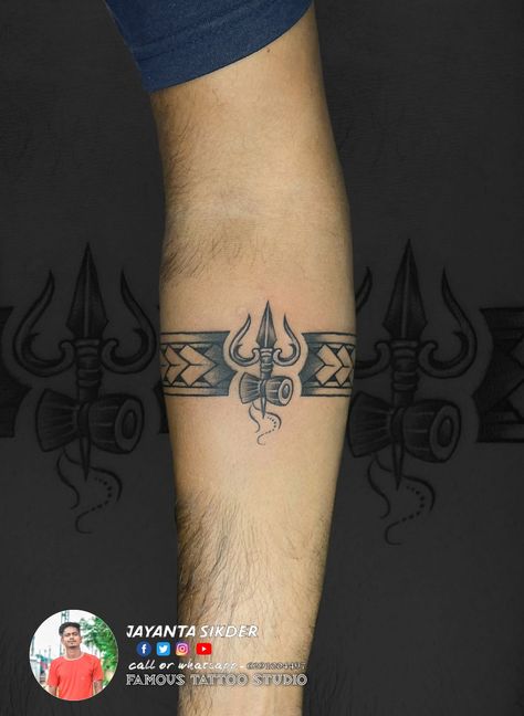 Trishul Band Tattoo, Tattoo Bend, Trishul Tattoo Design, Trishul Tattoo Designs, Tattoo Training, Trishul Tattoo, Training Studio, Band Tattoo Designs, Om Tattoo