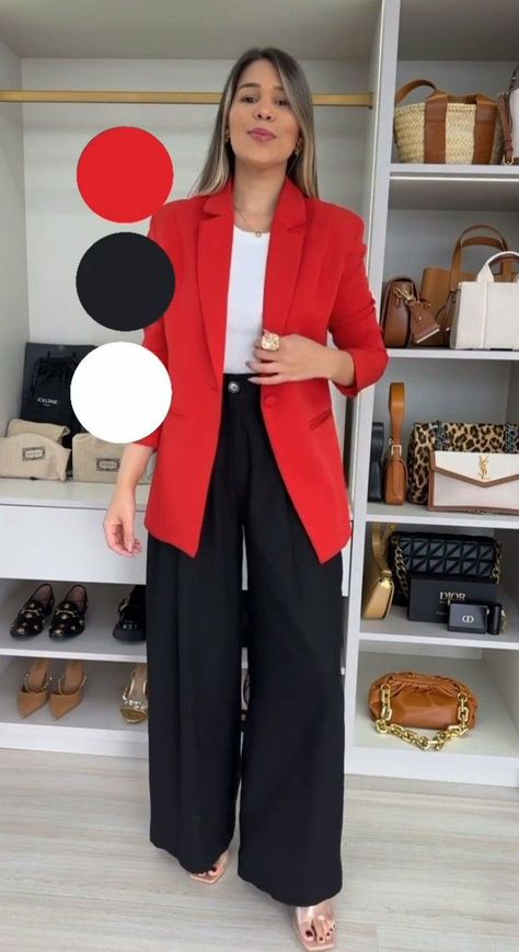 Red Blazer Outfit For Work, Red Blazer Outfit, Job Clothes, Outfits Con Jeans, 2piece Outfits, Looks Pinterest, Blazer Outfits For Women, Color Blocking Outfits, Professional Outfits Women