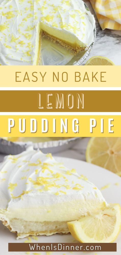 Lemon Pudding Pie, Lemon Pudding Dessert, Easy Lemon Pie, Graham Cracker Pie Crust, Pudding Pie Recipes, No Bake Lemon, Lemon Pie Filling, Easy Puddings, Pudding Pie