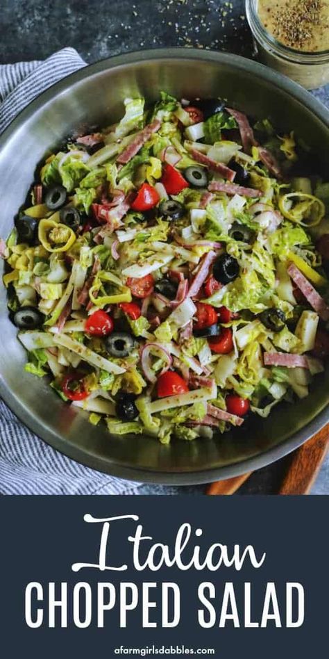 Italian Chopped Salad • Italian salad recipe • a farmgirl's dabbles Italian Vinaigrette, Italian Salad Recipes, Orzo Salad Recipes, Chopped Salad Recipes, Italian Chopped Salad, Vinaigrette Salad, Vinaigrette Recipes, Salad Recipes For Dinner, Italian Salad