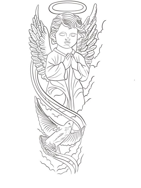 Flying Angel Tattoo, Sleeve Lion Tattoo, Angel Praying Tattoo, Tattoo Ideas Half Sleeve, Realistic Angel Tattoo, Angel Tattoo Drawings, Realistic Angel, Half Sleeve Tattoos Sketches, Dragon Tattoo Drawing