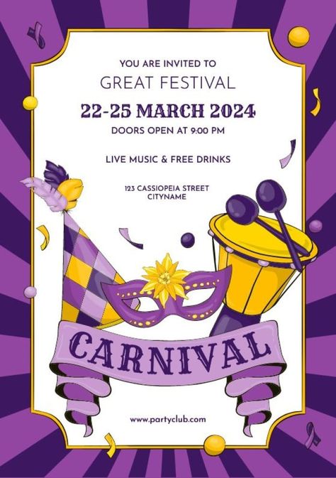 Hand-drawn Duotone Great Festival Carnival Invitation Carnival Invitation Template, Show Invitation, Carnival Invitations, Brand Kit, Used Tools, You Are Invited, Business Branding, Free Graphic Design, Invitation Design