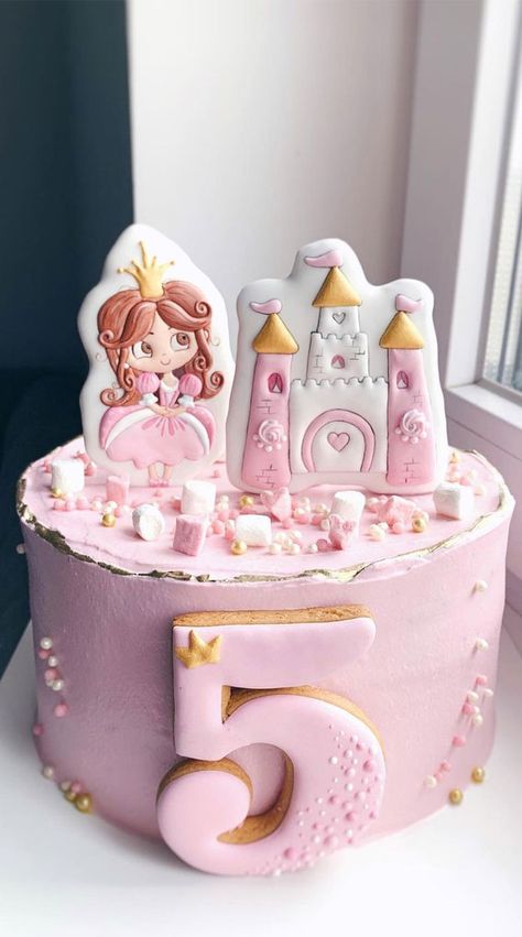 Pretty Cake Ideas For Every Celebration : Princess Pink 5th Birthday Cake Pink Birthday Cake For Girls Kids, Princess Pink Cake, Princess Cakes Ideas Girl Birthday, Pink Princess Birthday Cake, Girls Birthday Cakes Princess, Pretty Cake Ideas, Frozen Cake Designs, Fairy Castles, Pink Princess Cakes