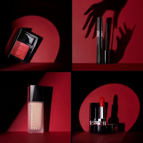 Halloween Cosmetics Photography, Halloween Beauty Photography, Dior Product Photography, Product Advertising Photography, Product Advertisement Photography, Halloween Advertising Ideas, Halloween Product Shoot, Halloween Product Photoshoot, Red Makeup Products