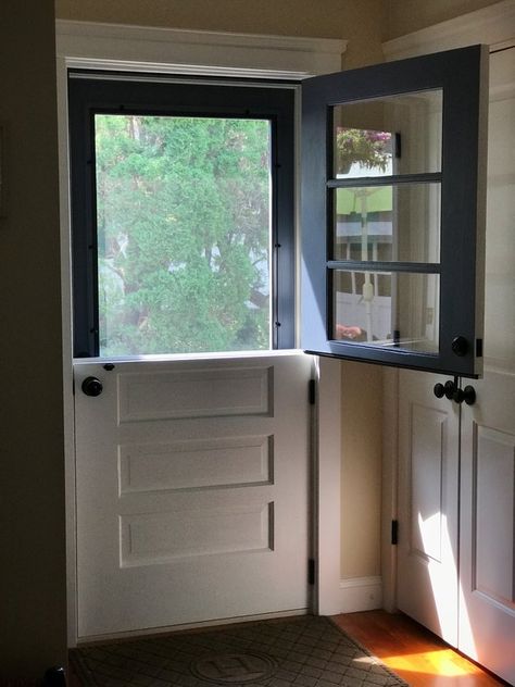 Dutch Door Dutch Door With Window, Front Door Opens Into Kitchen, Split Door Ideas, Kitchen Back Door Ideas, Dutch Door Kitchen, Back Door Ideas, Low Cost Kitchen, Dutch Door Interior, Cost Kitchen