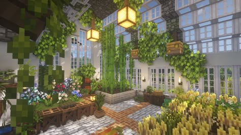 Inside Greenhouse Minecraft, Minecraft Indoor Garden, Mizuno Craft, Minecraft Landscaping, Minecraft Switch, Minecraft Outdoor, Minecraft Villages, Minecraft Greenhouse, Aesthetic Minecraft Builds