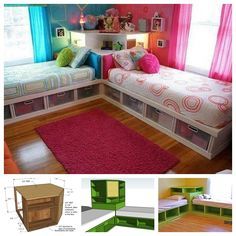 DIY Space Saving Corner Unit For Twin Bed--> http://wonderfuldiy.com/wonderful-diy-space-saving-corner-unit-for-twin-bed/ Sisters Shared Bedroom, Kids Bedroom Furniture Design, Sister Bedroom, Bed Designs With Storage, Shared Girls Room, Shared Girls Bedroom, Single Beds, Shared Bedroom, Twin Beds