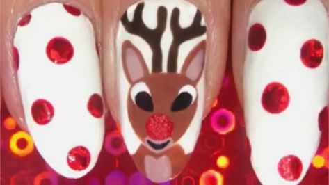 Diy Christmas Nail Art, Diy Nails Stickers, Christmas Nail Art Easy, Rudolph Red Nose, Nail Time, Holiday Nail, Nails Winter, Holiday Nail Art, Winter Nail Art