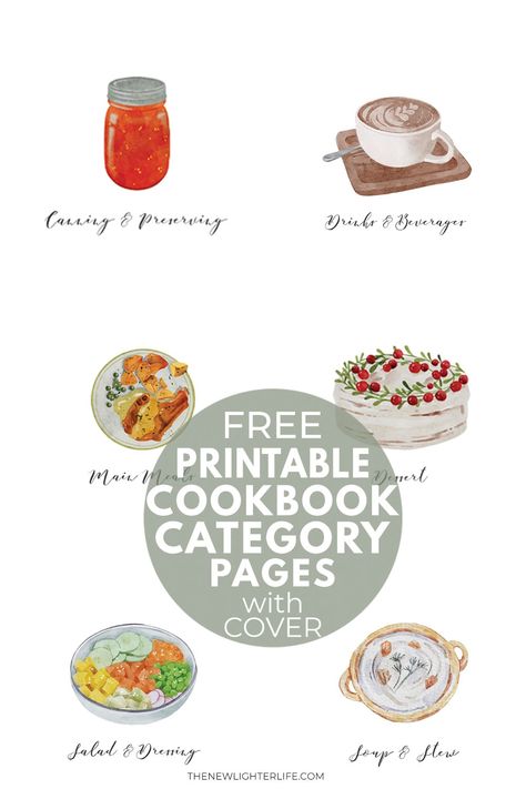 Cookbook Categories List, Recipe Dividers Free Printable, Diy Cookbook Ideas Free Printable, Cookbook Cover Design Free Printable, Cookbook Categories, Recipe Book Cover Printable, Recipe Binder Printables Free, Cookbook Diy, Cookbook Cover Design