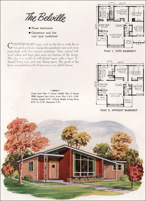 My New Obsession: Vintage House Plans Mid Century House Plans, Small House Architecture, Mid Century Modern House Plans, Oasis Springs, Atomic Ranch, Vintage House Plans, Vintage Architecture, Mid Century Architecture, Sims Houses