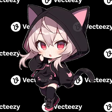 Cute Chibi Girl Wearing A Cat Hoodie AI Generative Doodle Poses, Chibi People, Vtuber Outfit Ideas, Icon Reference, Cute Chibi Girl, Cute Chibi Art, Chibi Icon, Chibi Cat, Chibi Art