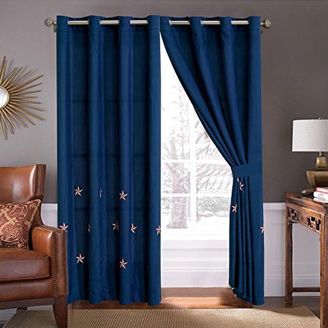 GrandLinen 4 Piece Navy Blue/Red/White Texas Lone Star Embroidery Western Microfiber Curtain Set 108 inch Wide X 84 inch Long 2 window panels 2 ties *** You can find out more details at the link of the image. (This is an affiliate link) #windowtreatments Western Bed, Texas Lone Star, King Comforter Sets, Bed In A Bag, Star Embroidery, Window Panels, Curtain Sets, Decor Furniture, California King