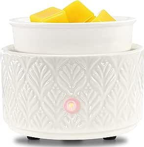 Scented Wax Melt Warmer Electric - Ceramic Candle Wax Warmer, 3-in-1 Wax Melter and Fragrance Warmer for Scented Wax Tarts, Candle Jars and Essential Oils to Freshen Home Office Bedroom, Gift & Decor Candle Wax Warmer, Electric Wax Warmer, Leaves Pattern Design, Wax Melter, Wax Melt Warmer, Home Fragrance Accessories, Oil Warmer, Wax Melters, Wax Tarts