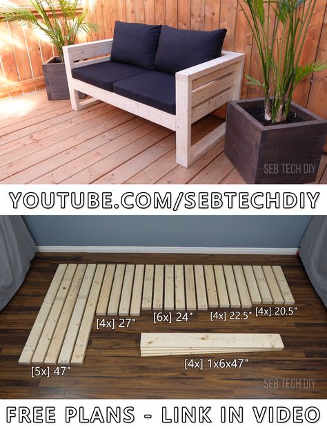 Pool Couch Outdoor Furniture, Pallet Deck Furniture Diy, Small Intimate Patio Ideas, Diy Porch Sofa, Diy Small Patio Furniture, Make A Couch Diy, Diy Easy Patio Furniture, Outdoor Sofa Diy Easy, Diy Wooden Outdoor Furniture