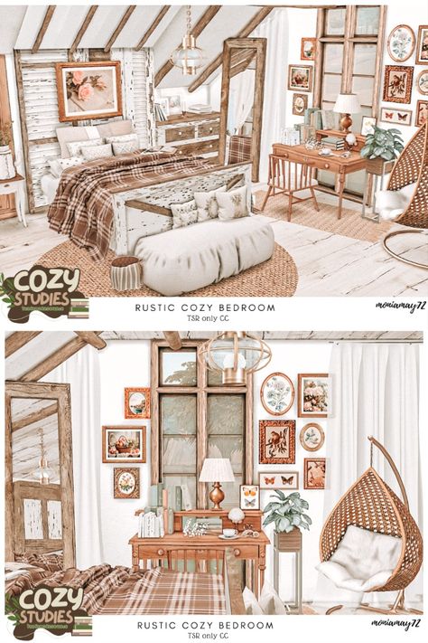 The Sims 4 Rustic Cozy Bedroom CC's Custom Content Cozy Studies Collab. Back to school. Download at @thesimsresource #ShowUsYourBuilds #thesims4 #Sims4 #sims4game #ts4house #ts4build #ts4builds #ts4nocc #ts4mm #simsbuilds #ts4 #sims4housebuild #sims4house #sims4home #sims5 #sims4build #simshousedesign #thesims4housebuild . Download here: https://www.thesimsresource.com/downloads/1714033 Sims 4 Country Cc Patreon, Sims Cottage Living Cc, Sims 4 Cc Cottagecore Bedroom, Sims 4 Country Bedroom Cc, Sims 4 Cozy Furniture, Sims 4 Country Living Room, Sims 4 Farmhouse Cc Maxis Match, Sims 4 Farmhouse Bedroom, Sims 4 Farmhouse Decor