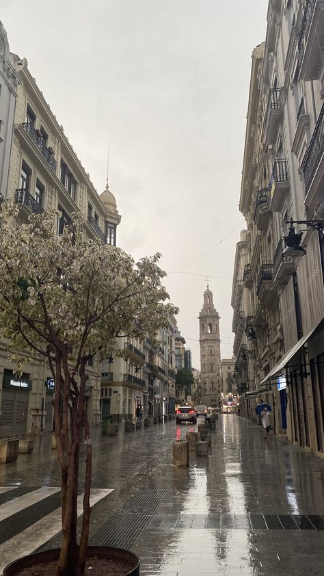 rain, valencia, spain, aesthetic, city, vibes, cloudy, comfy, travel, town, architecture, vacation, summer, trip, europe, european summer Spain City Aesthetic, Rainy Europe, Valencia Spain Aesthetic, Valencia Aesthetic, Cloudy City, Spain Vibes, Spain Cities, Rainy Streets, Europe Places