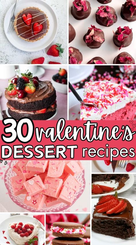 collage of valentine's day dessert recipes Valentine's Day Desert, Valentine’s Day Desserts For A Crowd, Valentine Party Desserts, Valentine Desserts Easy Simple, Easy Valentine Desserts For A Crowd, Healthy Valentine’s Day Desserts, Valentines Day Dessert Recipes, Valentine Desserts Easy, Valentine’s Day Dessert Box Ideas