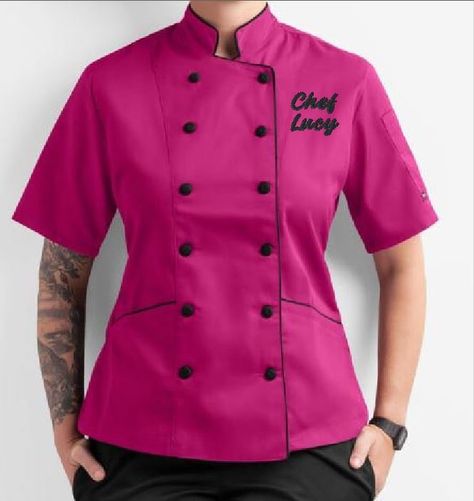 Excited to share this item from my #etsy shop: Custom Pink Chef Coat - Personalized With Embroidery, Detailed Piping Chef Clothes Women, Chef Attire Women, Chef Wear Women, Chef Coat Design For Women, Chefs Attire, Chef Dress For Women, Chef Clothes Design, Chef Outfit Women, Chef Uniform Women