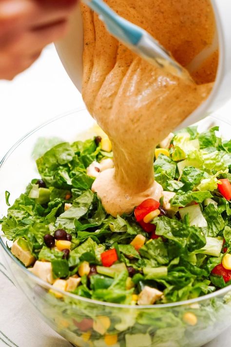 This Southwestern Salad Dressing is the perfect blend of creamy and tangy, with just the right amount of kick to your favorite greens. Southwestern Salad Dressing, Homemade Caesar Salad, Southwestern Salad, Homemade Caesar Salad Dressing, Creamy Salad, Homemade Caesar, Southwest Salad, Homemade Taco Seasoning Recipe, Coleslaw Dressing