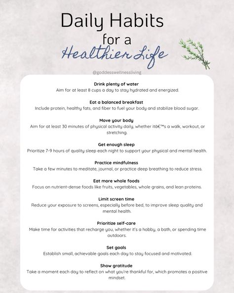 Transform your life with these simple daily habits for better health and well-being. From staying hydrated and eating nutritious meals to moving your body and practicing mindfulness, these small changes can make a big difference. Perfect for anyone looking to build a healthier lifestyle with ease. Save this pin for daily wellness inspiration! #HealthyHabits #WellnessTips #HealthyLifestyle #SelfCare #DailyRoutine Practicing Mindfulness, Wellness Inspiration, Staying Hydrated, Move Your Body, Balanced Lifestyle, Mindfulness Practice, Small Changes, Daily Routines, Girl Life Hacks