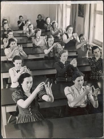 size: 12x9in Art Print: Class of Young Women Learning Sign Language at a School for the Deaf : Learning Sign Language, Deaf Art, Asl Sign Language, Protest Posters, Deaf Culture, Learn Sign Language, Wonderful Images, Picture Library, Sign Language