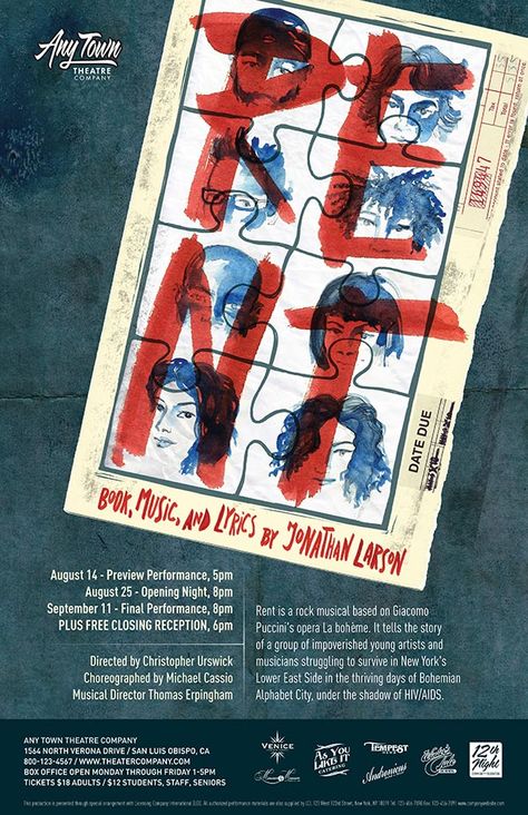 Rent Musical Poster, Rent Poster, Musical Theatre Posters, Puccini Opera, Rent Musical, Jonathan Larson, Broadway Posters, Theatre Posters, Alphabet City