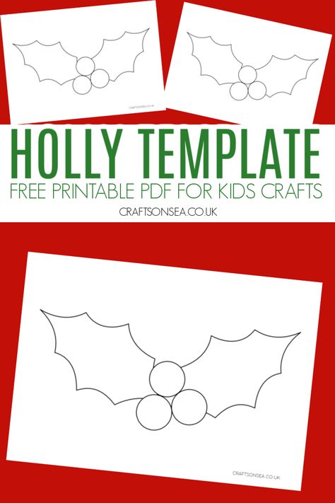 Holly Template: Free Printable Holly Leaves PDF Holly Crafts For Preschool, Holly Embroidery Easy, Holly Template Free Printable, Mistletoe Template Free Printable, Holly Leaf Template Free Printable, Holly Leaves Template, Holly Leaf Template, Holly Template, Leaves Template Free Printable