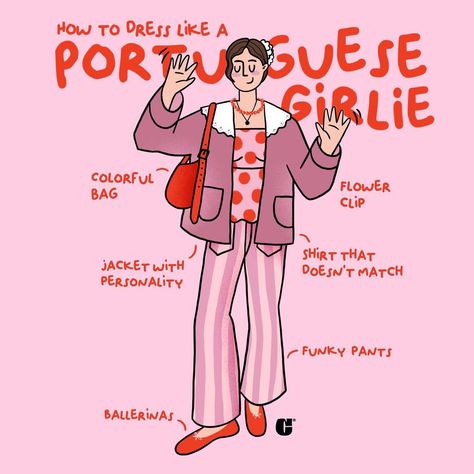 𝐜𝐥𝐚𝐮𝐝𝐞𝐭𝐞 | How to dress like a Portuguese Girlie 101 🌸 . #portuguesegirlie #outfit #tiktok #artistsoninstagram #procreate #digitalillustration | Instagram Portuguese Fashion Street Styles, Portuguese Girl Style, Portuguese Girl Aesthetic, Portuguese Outfits, Portuguese Style Fashion, Portugal Girl, Portuguese Aesthetic, Portugal Outfits, Portuguese Style