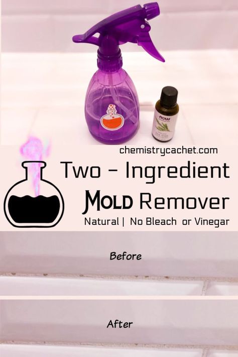 Try out our popular DIY mold remover with just two ingredients. It is natural, safe for kids and people with breathing issues. No bleach, vinegar, or toxic chemicals! This homemade recipe is great for many surfaces. Get the post on Chemistry Cachet Diy Mold Remover, How To Remove Mold, Mold And Mildew Remover, Mold Spray, Homemade Cleaners Recipes, Remove Mold, Cleaning Diy, Homemade Cleaning Supplies, Mildew Remover