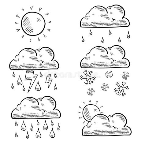 Clouds and weather sketch. Doodle style clouds and weather illustration in vecto , #spon, #clouds, #style, #vector, #illustration, #weather #ad Rain Doodle, Weather Drawing, Lightning Illustration, Weather Illustration, Doodle Google, Stencil Letters, Lightning Cloud, Fall Nature, Cute Easy Doodles