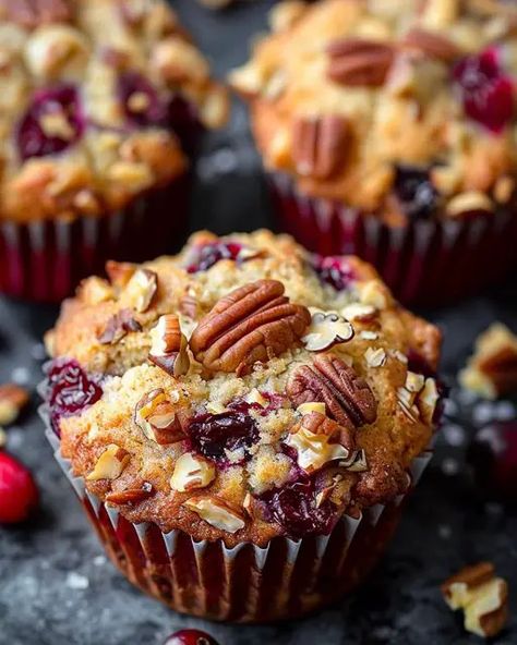 Cranberry, Orange & Pecan Muffins Orange Pecan Muffins, Cranberry Orange Pecan Crisp, Cranberry Pecan Crackers, Cranberry Orange And Pecan Muffins, Healthy Orange Cranberry Muffins, Date Nut Muffins Recipe, Cranberry Orange Pecan Muffins, Healthy Cranberry Orange Muffins, Dried Cranberry Orange Muffins