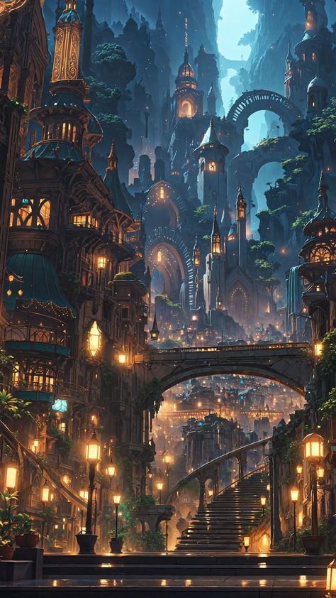 Dreamy Artwork, Fantasy City, Fantasy Castle, Fantasy Places, Fantasy Setting, Futuristic City, Fantasy Art Landscapes, Fantasy Aesthetic, Fantasy Concept Art