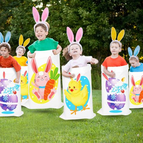 PRICES MAY VARY. Package Include:You will get 6 potato sack race jumping bags and 6 bunny ears headbands.Enough quantity for your Easter party games and activities. Size:Potato sack race bags are measured approximately 37 x 26 inch/94 x 66 cm.Bunny ears headbands cute and vivid,can be friendly for kids or adults. High Material:Easter game play set are made of woven polypropylene,which safe and non-toxic,strong and durable,can use for a long time.You can enjoy Easter party game with friends and f Easter Ideas For Kids Activities, Kids Easter Games Activities, Kids Easter Party Decorations, Easter Festival Ideas, Spring Party Activities, Easter Birthday Party Ideas, Easter Outdoor Games, Potato Sack Race, School Party Games