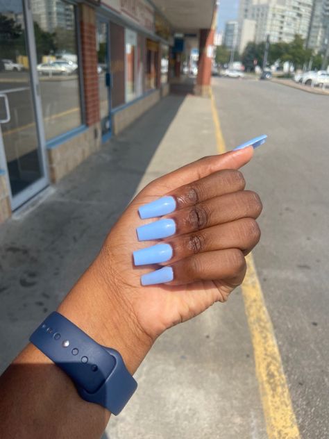 #nails #plaincolor #blue Blue Square Nails, Light Blue Nails, Elegant Nails, Blue Square, Square Nails, Blue Nails, Cute Designs, Nail Designs, Light Blue