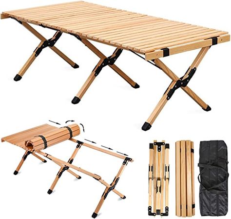 Amazon.com: iHomey 4ft Low Height Portable Folding Wooden Travel Camping Table for Outdoor/Indoor Picnic, BBQ and Hiking with Carry Bag, Multi-Purpose for Patio, Garden, Backyard, Beach(Large, Natural Wood) : Patio, Lawn & Garden Unique Graduation Party Ideas, Snow Cleaning, Portable Picnic Table, Indoor Picnic, Folding Picnic Table, Picnic Bbq, Table Folding, Graduation Party Ideas, Backyard Beach