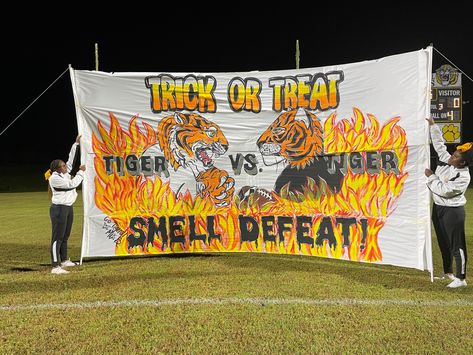 Halloween Football Signs, Beat The Tigers Football Signs, Football Run Through, Football Run Through Signs High School, Football Banners Run Through, White Lies Theme, Football Run Through Signs, Football Run Through Signs Ideas, Run Through Signs