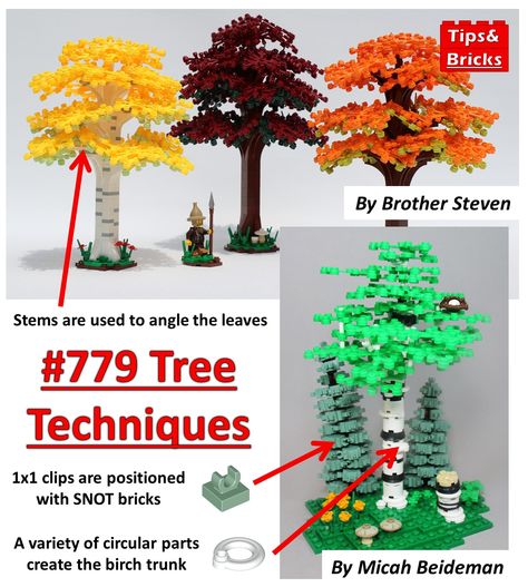 #779 TECHNIQUES: Tree techniques Lego Display Shelf, Lego Diy Projects, Lego Trees, Lego Landscape, Lego Plants, Lego Kingdoms, Lego Display Ideas, Lego Tree, Lego Techniques