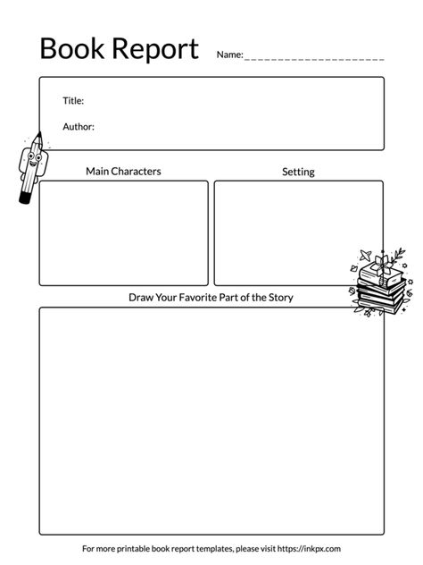 Book Report Printable, Book Report Template, Black And White Books, Character And Setting, Picture Boxes, White Books, Book Report, Printable Books, Student Teaching