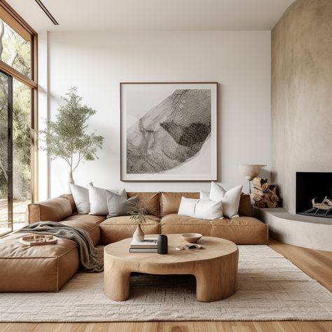 Cozy Earthy Living Room - Quiet Minimal - Interior Design Inspiration & Ideas Earth Tone Living Room, Organic Modern Living Room, Organic Living Room, Earthy Living Room, Japandi Living, Casas The Sims 4, Hus Inspiration, Style Deco, Minimalism Interior