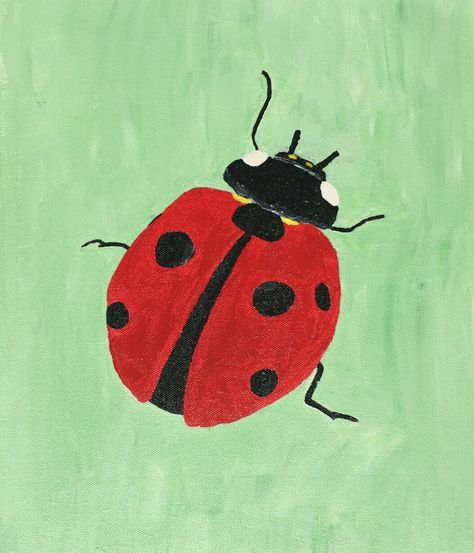 "Ladybug Up Close"-acrylic painting by Amanda Kroll Lady Bug Picture Art, Ladybug Acrylic Painting, Bug Acrylic Painting, Ladybug Painting Easy, Flower Posca Art, How To Paint A Ladybug, Ladybug Canvas Painting, Bug Painting Ideas, Ladybug Painting On Canvas