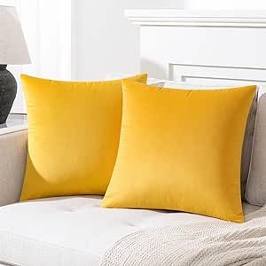 Mixhug Decorative Throw Pillow Covers, Velvet Cushion Covers, Solid Throw Pillow Cases for Couch and Bed, Mustard Yellow, 22 x 22 Inches, Set of 2 Couch Cushions, Decorative Throw Pillow Covers, Velvet Cushions, Throw Pillow Cases, Decorative Throws, Luxury Store, Home Decor Furniture, Mustard Yellow, Smart Home