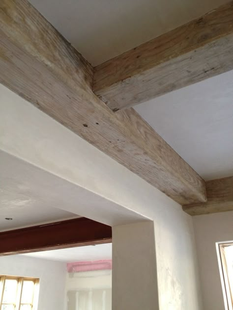 scaffolding planks as beams Faux Beam Low Ceiling, Wood Beam Flat Ceiling, Modern Mediterranean House, Faux Wood Beam Flat Ceiling, Wood Veneer Ceiling Beam, Modern Italian Villa, Rough Sawn Beams, Sunroom Inspiration, Brooke Giannetti