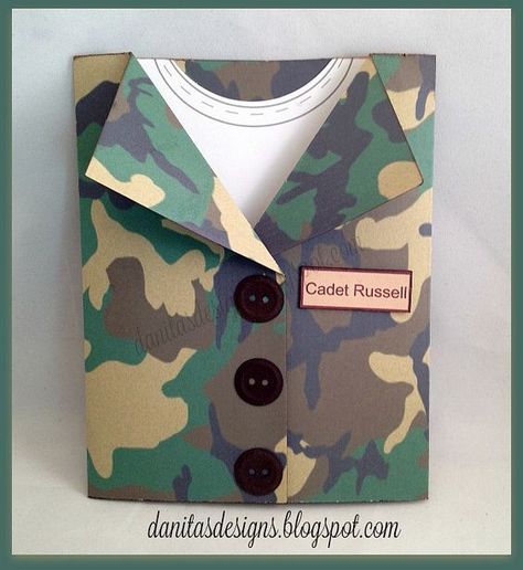 ROTC Cadet Card Camo Card Military cards: Soldier Cards Ideas, Air Force Cards Handmade, Military Cards Ideas, Cards For Soldiers, Patriotic Cards, Men Masculine, Military Cards, Cards Masculine, Name Card Design