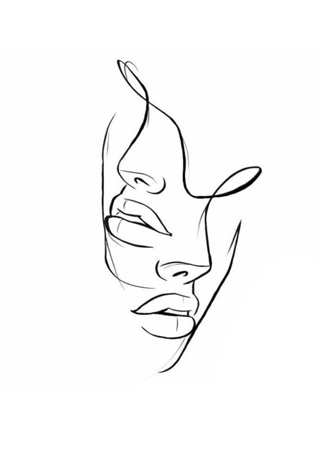 Small Silhouette Tattoo, Line Work Tattoos Women, One Line Drawing Face, Deer Skull Tattoos, Grace Tattoos, Tattoo Catalog, Line Tattoo Ideas, Surreal Tattoo, Face Line Drawing