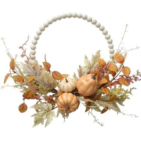 Wood Bead Pumpkin, Bead Pumpkin, Pumpkin Fall Wreath, Decoupage Pumpkins, Cheap Fall Decor, Fall Deco Mesh Wreath, Fall Wreath For Front Door, Fall Deco Mesh, Fall Wood Signs