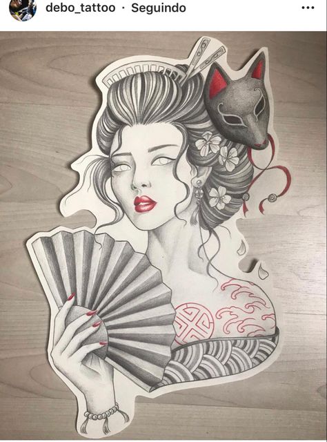 Tato Geisha, Japanese Geisha Tattoo, Geisha Drawing, Geisha Tattoo Design, Mandala Hand Tattoos, Monster Tattoo, Buddha Tattoo Design, Girl Face Tattoo, Girl Arm Tattoos