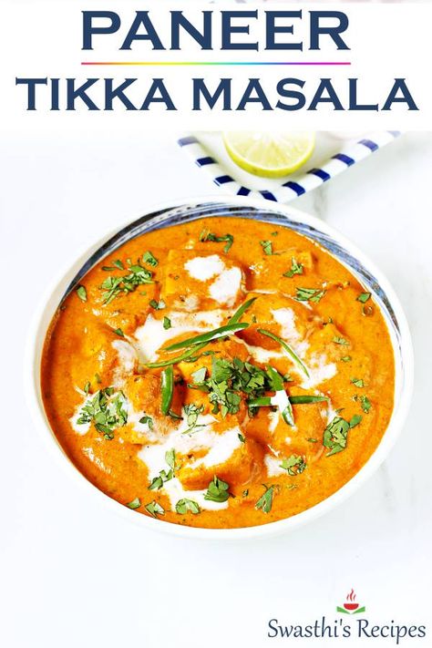 Paneer tikka masala with amazing restaurant flavors, delicious & creamy , all with just a handful of ingredients. #paneertikkamasala via @swasthi Indian Paneer Recipes, Paneer Tikka Masala Recipe, Paneer Tikka Masala, Grilled Paneer, Restaurant Style Recipes, Paneer Dishes, Indian Veg Recipes, Tikka Masala Recipe, Paneer Tikka