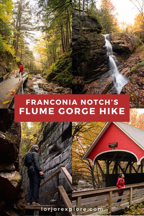 Experience the magic of New England’s fall colors on the Flume Gorge trail, where you’ll find covered bridges, granite gorges, and cascading waterfalls. This self-guided two-mile loop in Franconia Notch State Park is a must for any fall foliage enthusiast. Get the inside scoop on navigating the trail, the best photo spots, and what to bring to make the most of your hike. Head to our blog for a complete guide! Flume Gorge, Fall Hike, Franconia Notch, Fall Road Trip, New England Fall, Only One You, Fall Hiking, Pedestrian Bridge, Fall Travel